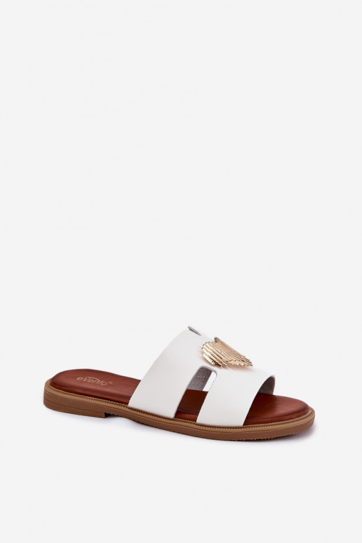 zapatillas de mujer con tacones anchos con detalles dorados el color blanco Karinma zapatillas de mujer con tacones anchos con detalles dorados el color blanco Karinma