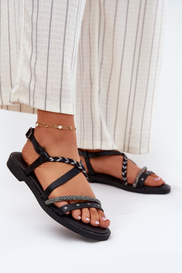 Sandalias planas con correas Vinceza 17379 de color negro