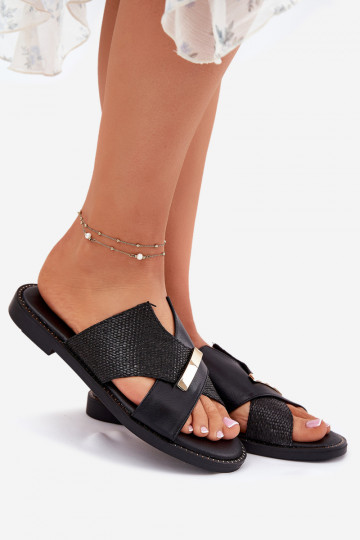 Zapatillas planas de mujer Con decoraciones Detalem Vinceza 17385 de color negro 2