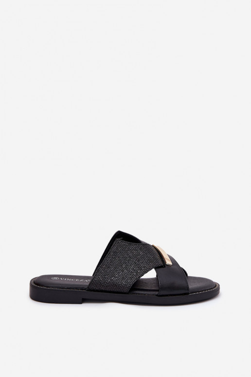 Zapatillas planas de mujer Con decoraciones Detalem Vinceza 17385 de color negro Zapatillas planas de mujer Con decoraciones Detalem Vinceza 17385 de color negro