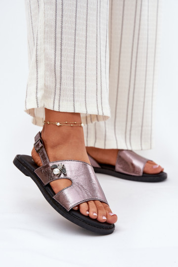 Sandalias planas para mujer. Con decoraciones Detalem Vinceza 17378 color plata