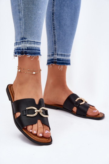 Zapatillas apartamento de mujeres Con decoraciones Detalem de color negro Amiresna