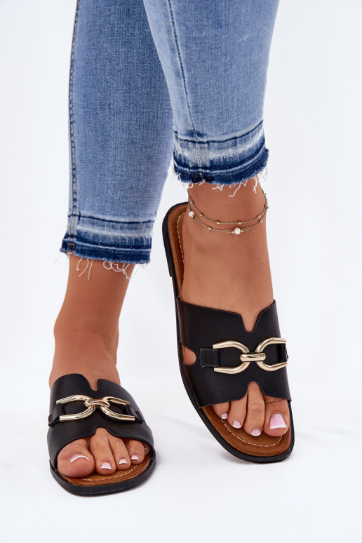 Zapatillas apartamento de mujeres Con decoraciones Detalem de color negro Amiresna