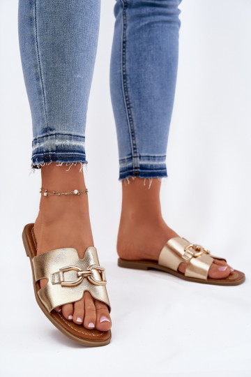 Zapatillas apartamento de mujeres Con decoraciones Detalem color dorado Amiresna