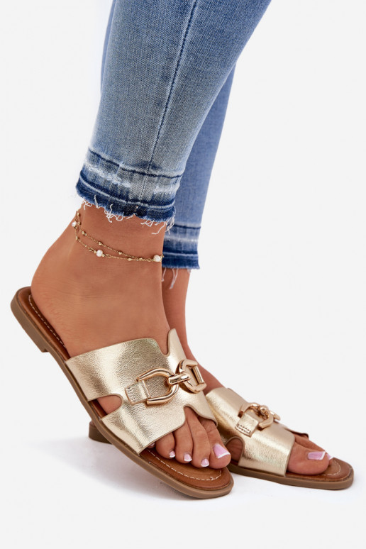 Zapatillas apartamento de mujeres Con decoraciones Detalem color dorado Amiresna