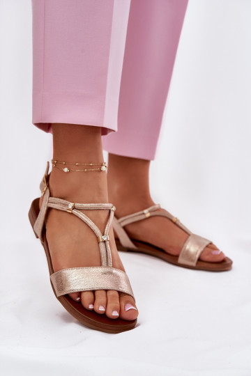 Femenino Sandalias planas con rayas S.Barski KV51-120 color oro rosa 2