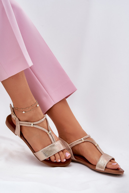 Femenino Sandalias planas con rayas S.Barski KV51-120 color oro rosa