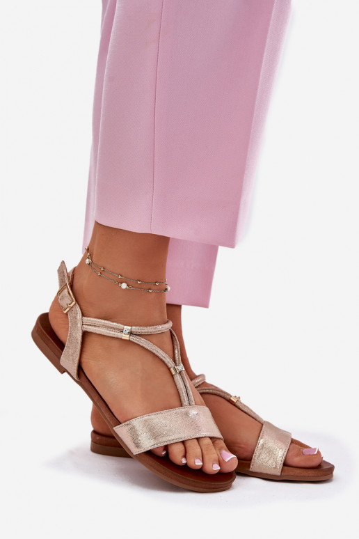 Femenino Sandalias planas con rayas S.Barski KV51-120 color oro rosa