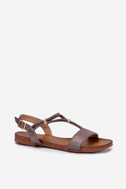 Femenino Sandalias planas con rayas S.Barski KV51-120 color gris Femenino Sandalias planas con rayas S.Barski KV51-120 color gris