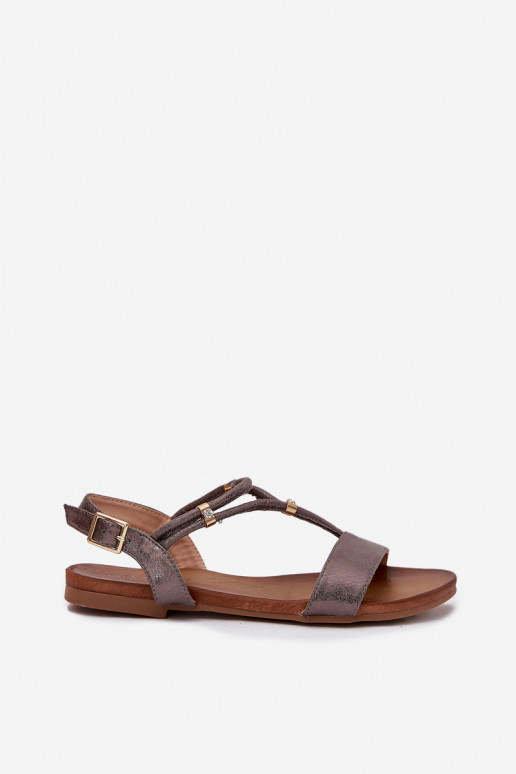 Femenino Sandalias planas con rayas S.Barski KV51-120 color gris Femenino Sandalias planas con rayas S.Barski KV51-120 color gris