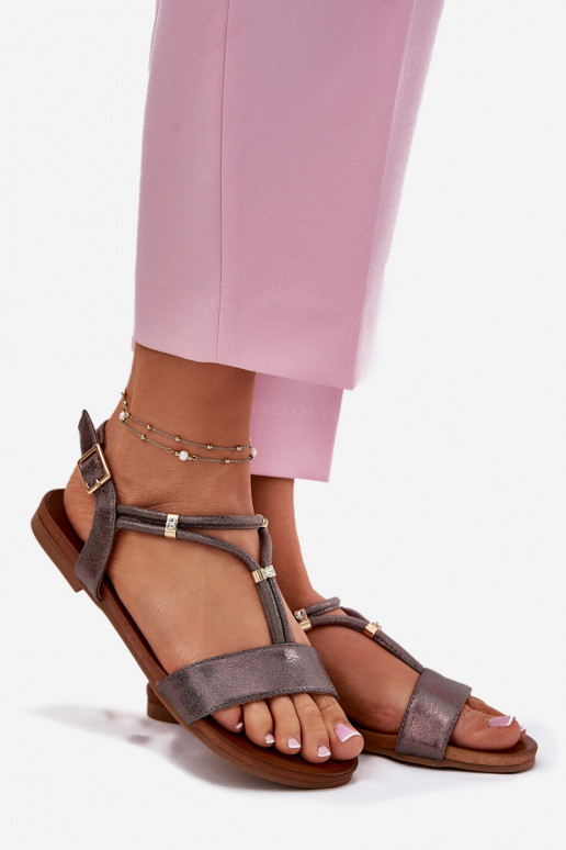 Femenino Sandalias planas con rayas S.Barski KV51-120 color gris Femenino Sandalias planas con rayas S.Barski KV51-120 color gris