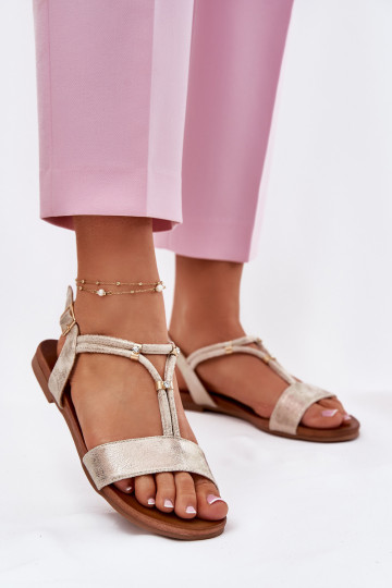 Femenino Sandalias planas con rayas S.Barski KV51-120 color dorado