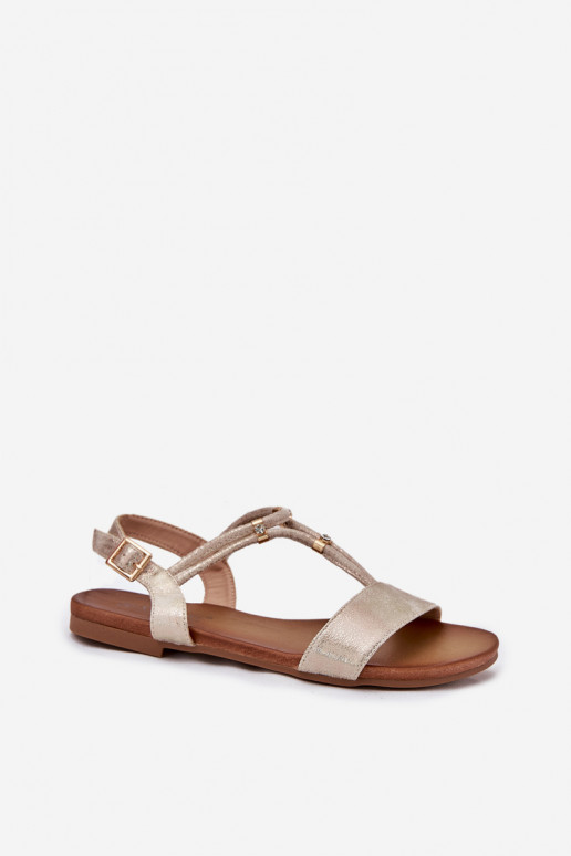 Femenino Sandalias planas con rayas S.Barski KV51-120 color dorado Femenino Sandalias planas con rayas S.Barski KV51-120 color dorado