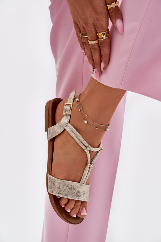 Femenino Sandalias planas con rayas S.Barski KV51-120 color dorado Femenino Sandalias planas con rayas S.Barski KV51-120 color dorado