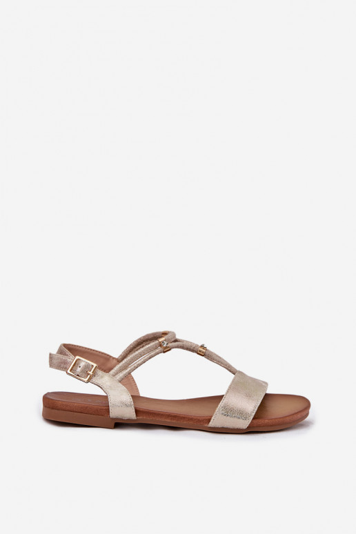 Femenino Sandalias planas con rayas S.Barski KV51-120 color dorado Femenino Sandalias planas con rayas S.Barski KV51-120 color dorado