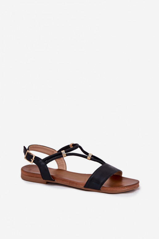 Femenino Sandalias planas con rayas S.Barski KV51-120 de color negro Femenino Sandalias planas con rayas S.Barski KV51-120 de color negro