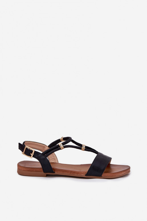 Femenino Sandalias planas con rayas S.Barski KV51-120 de color negro Femenino Sandalias planas con rayas S.Barski KV51-120 de color negro