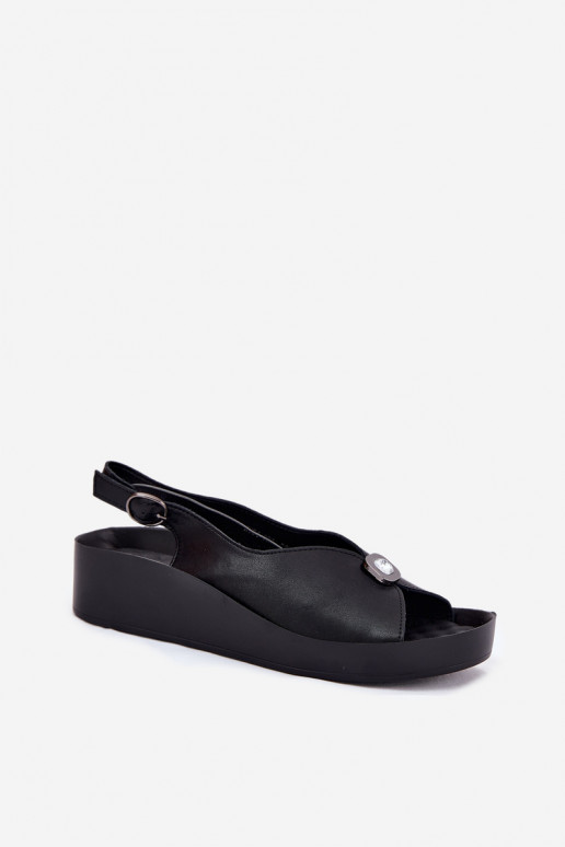 Sandalias de mujer Femenino en una cuña y plataforma S.Barski KV51-020 de color negro Sandalias de mujer Femenino en una cuña y plataforma S.Barski KV51-020 de color negro