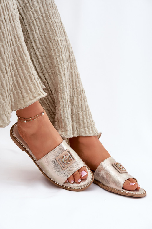 Zapatillas planas de mujer con adornos S.Barski KV51-089 color dorado Zapatillas planas de mujer con adornos S.Barski KV51-089 color dorado