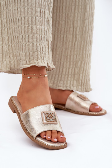 Zapatillas planas de mujer con adornos S.Barski KV51-089 color dorado 2