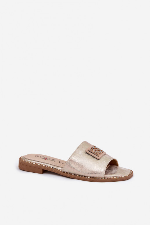 Zapatillas planas de mujer con adornos S.Barski KV51-089 color dorado Zapatillas planas de mujer con adornos S.Barski KV51-089 color dorado