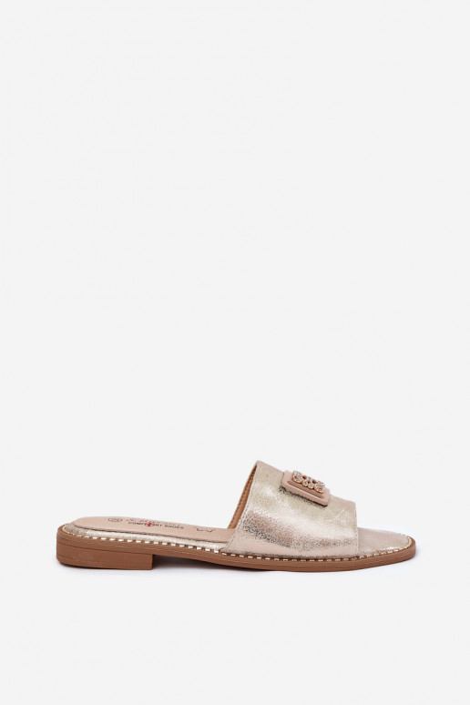 Zapatillas planas de mujer con adornos S.Barski KV51-089 color dorado Zapatillas planas de mujer con adornos S.Barski KV51-089 color dorado