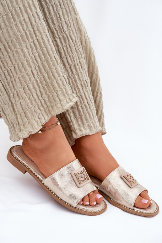 Zapatillas planas de mujer con adornos S.Barski KV51-089 color dorado Zapatillas planas de mujer con adornos S.Barski KV51-089 color dorado