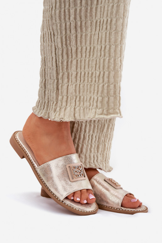 Zapatillas planas de mujer con adornos S.Barski KV51-089 color dorado Zapatillas planas de mujer con adornos S.Barski KV51-089 color dorado