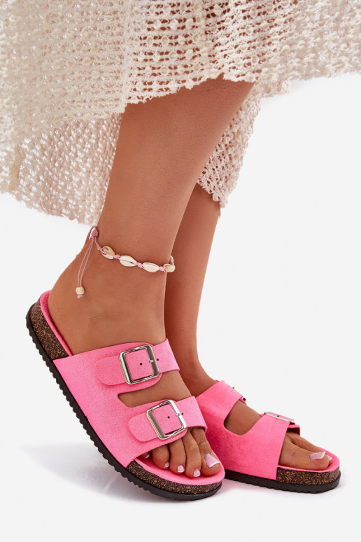 zapatillas de mujer con hebillas neón color rosa Oliena