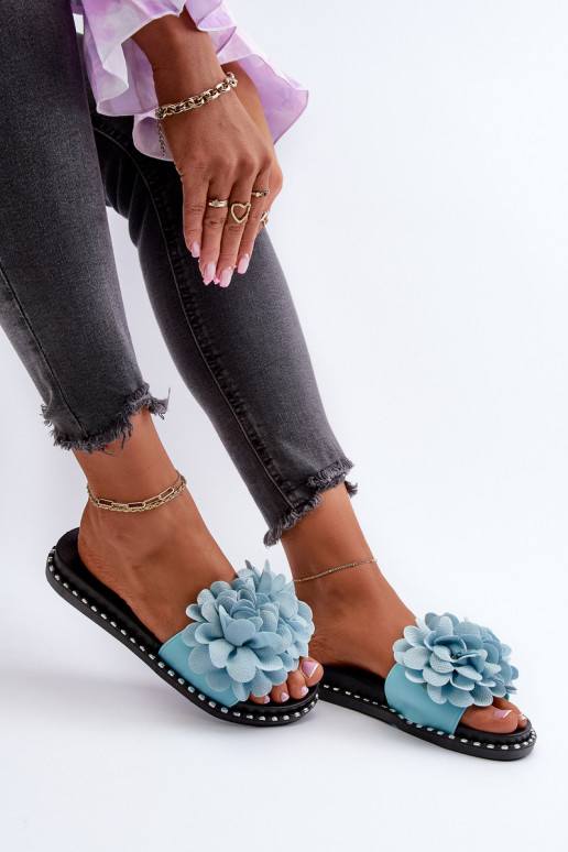 zapatillas de mujer Ozdobione con motivos floralesami color azul Cellanen