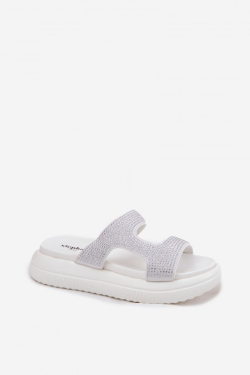 Zapatillas de mujer blancas decoradas con plataforma, "Jestella" 2