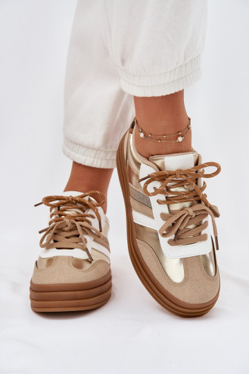 Zapatillas de estilo deportivo para mujer doradas con plataforma, cordones dobles y estampado de leopardo, "Niteria" 2