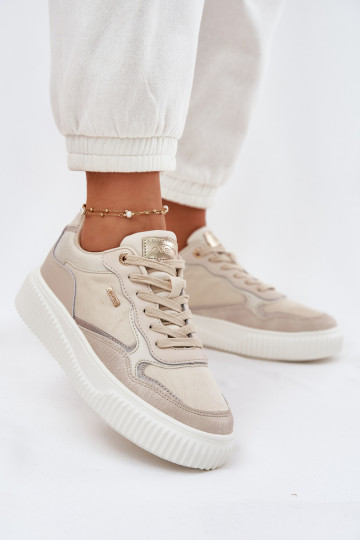 Zapatillas deportivas para mujer de color arena con plataforma de cuero, "Velarria" 2