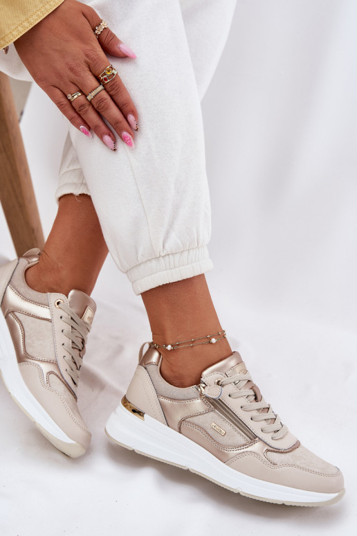Piel zapatillas Zapatillas modelo zapatos. Femenino con cremalleras beige Lilimia