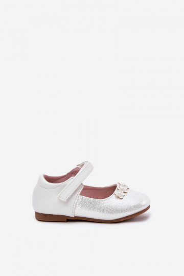 Bailarinas infantiles de color blanco con velcro y motivos florales, "Nikione" 2