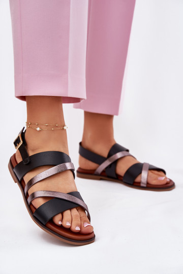 Sandalias de mujer con tacones anchos con rayas Sergio Leone SK086H de color negro