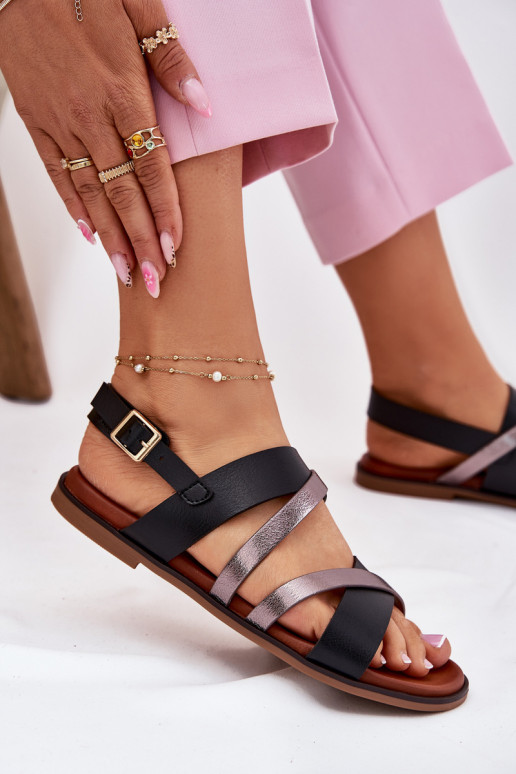 Sandalias de mujer con tacones anchos con rayas Sergio Leone SK086H de color negro