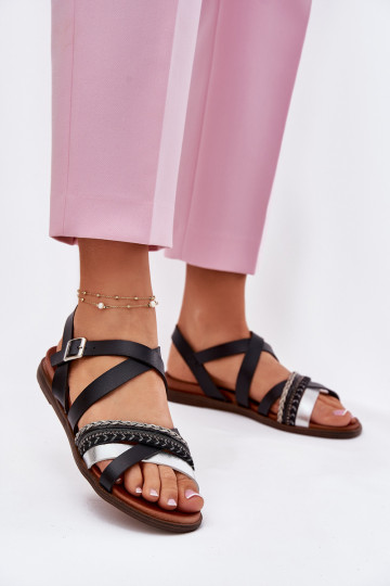 Femenino sandalias planas con rayas Sergio Leone SK087H de color negro 2