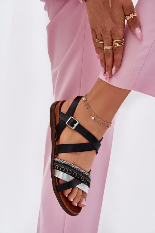 Femenino sandalias planas con rayas Sergio Leone SK087H de color negro