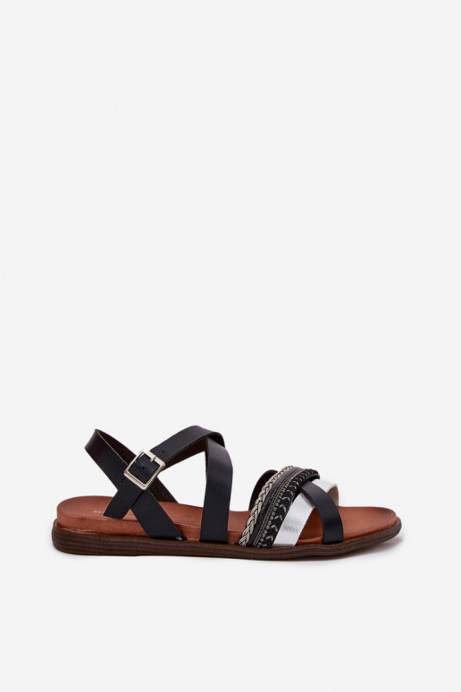 Femenino sandalias planas con rayas Sergio Leone SK087H de color negro