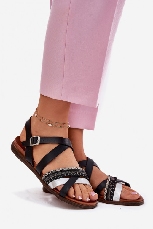 Femenino sandalias planas con rayas Sergio Leone SK087H de color negro