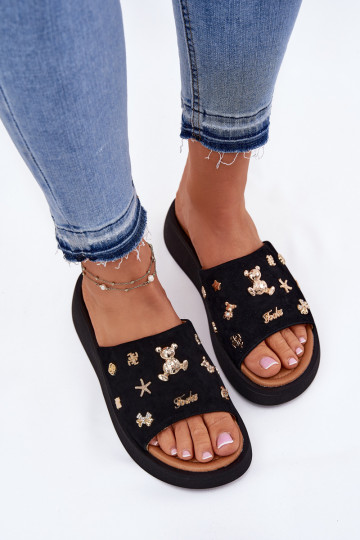 Zapatillas de ante para mujer. Z Przypinkami Vinceza 66741 de color negro