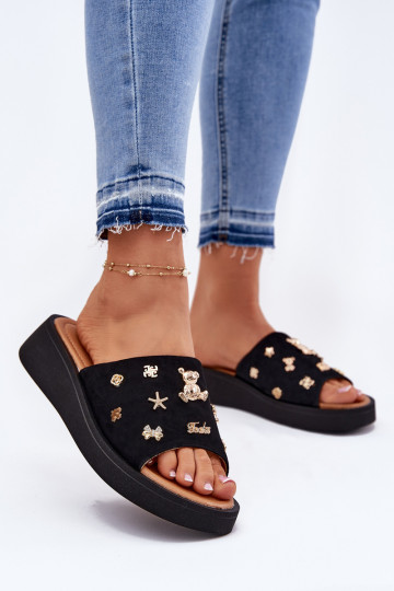 Zapatillas de ante para mujer. Z Przypinkami Vinceza 66741 de color negro 2