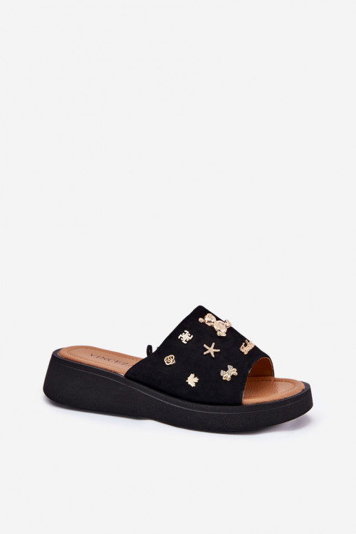 Zapatillas de ante para mujer. Z Przypinkami Vinceza 66741 de color negro Zapatillas de ante para mujer. Z Przypinkami Vinceza 66741 de color negro