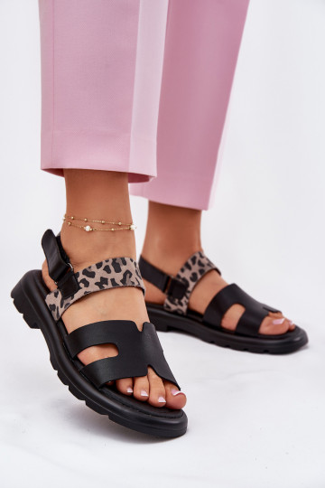 Sandalias de mujer Femenino con tacones anchos con estampados de piel de leopardo Vinceza 66780 de color negro