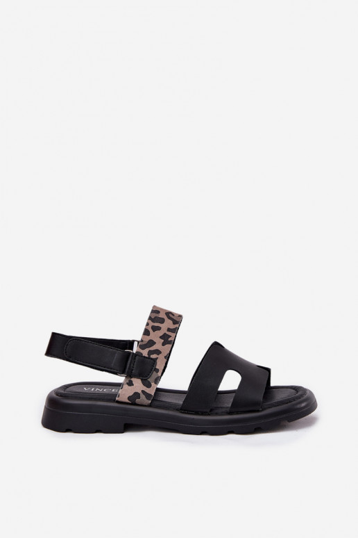 Sandalias de mujer Femenino con tacones anchos con estampados de piel de leopardo Vinceza 66780 de color negro