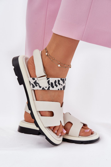 Sandalias de mujer Femenino con tacones anchos con estampados de piel de leopardo Vinceza 66780 beige