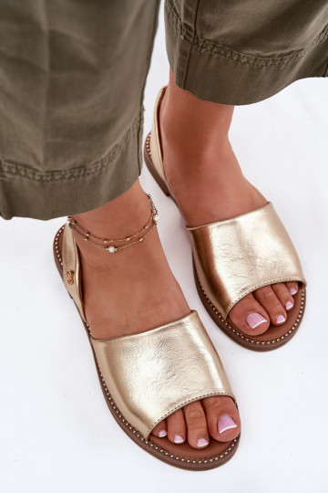 Zapatos de mujer color dorado con tacones anchos de piel sintética, "Dereka"