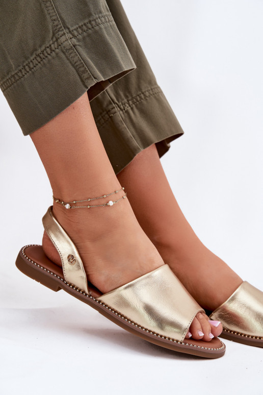 Sandalias de mujer con tacones anchos Eko Piel color dorado Dereka