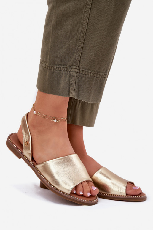 Sandalias de mujer con tacones anchos Eko Piel color dorado Dereka